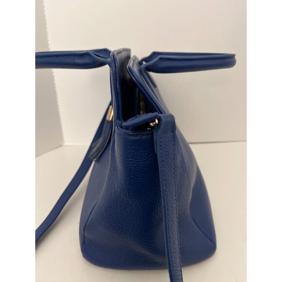 Onna Ehrlich Blue Pebbled Leather Handbag CB Gold Hardware Tassel Zip Close NEW - Picture 9 of 14